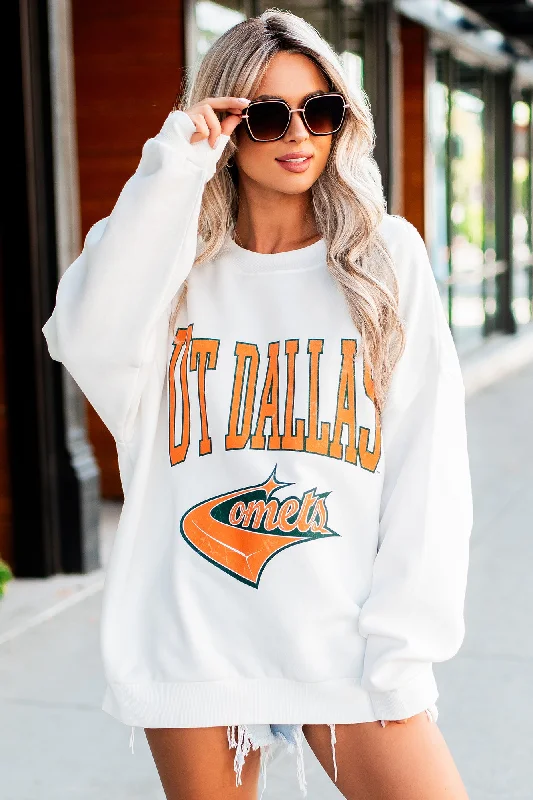 Stylish Women's Apparel "UT Dallas Comets" Graphic Crewneck (White)