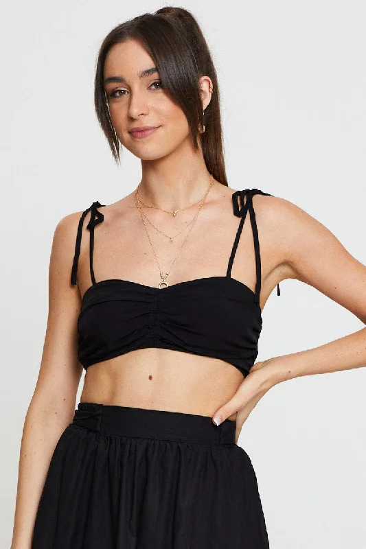 Casual Chic Black Crop Top Sleeveless