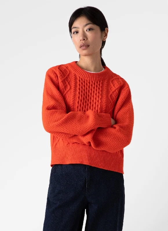 Women's Tailored Outfit Women's Lambswool Cable Knit Jumper in Magma