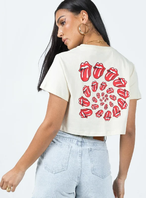 Best Online Boutiques Rolling Stones Many Tongues Crop Tee Beige