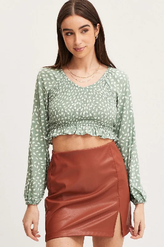 Online Boutique Clothing Geo Print Crop Top Long Sleeve