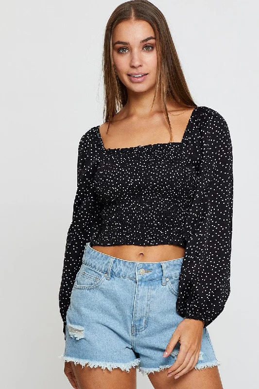 Luxury Fashion Polka Dot Crop Top Long Sleeve