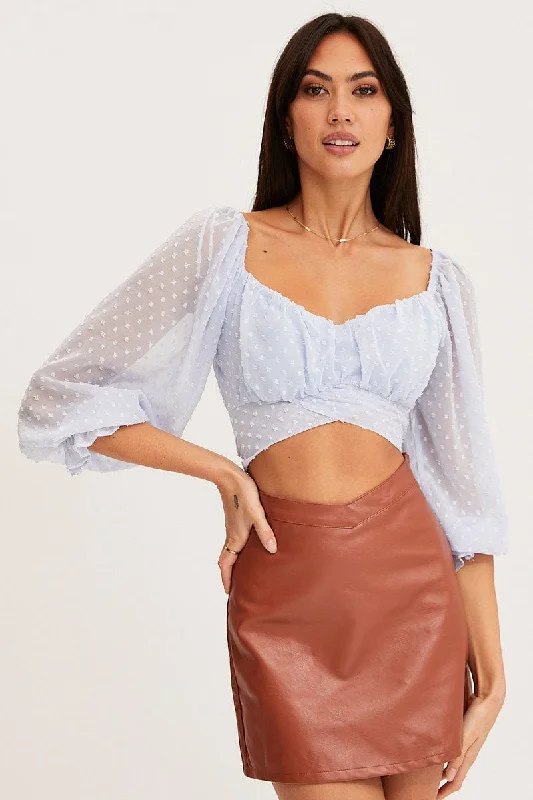 Must-Have Styles Blue Crop Top Long Sleeve