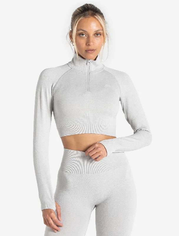 Woman Clothing Core Seamless Crop 1/2 Zip - Grey Marl