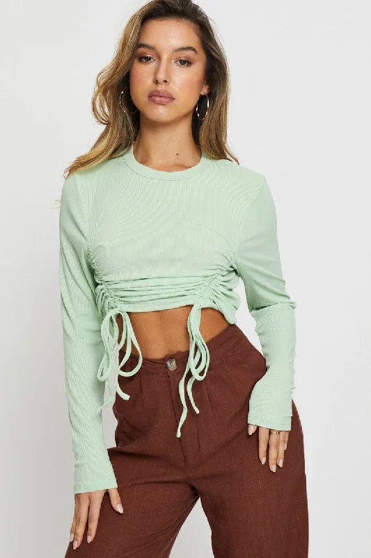 Women's Comfortable Garments Green Crop Top Long Sleeve