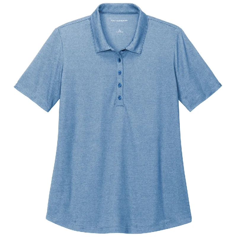 Women's Elegant Formal Outfit Port Authority Women's Aegean Blue Heather Fine Pique Blend Polo