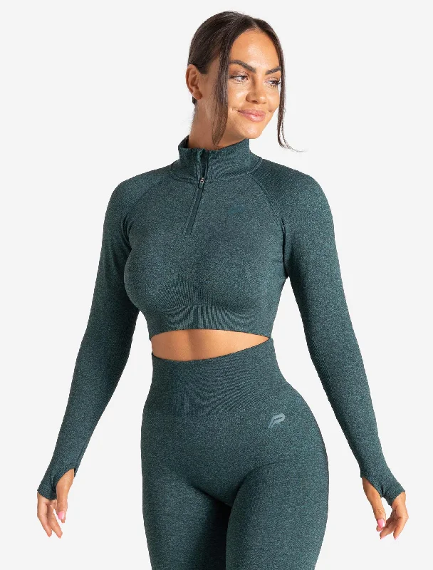 Clothes Of Woman Core Seamless Crop 1/2 Zip - Teal Marl