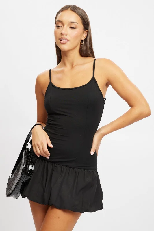 Minimalist Women's Fashion Clothing Black Bubble Dress Singlet