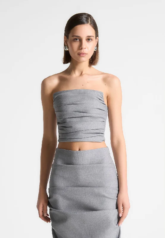 Elegant Women's Clothing Online Pleated Bandeau Tailored Corset Top - Grey