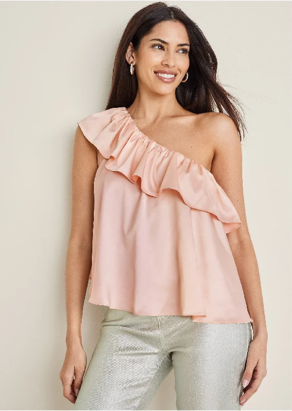 VIP Member Discount One Shoulder Ruffle Top - Blush