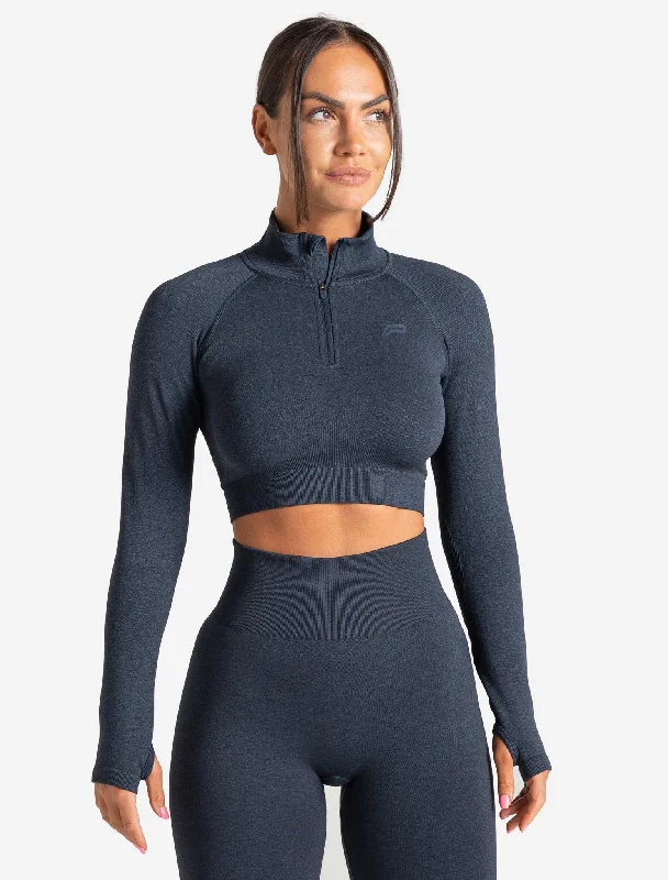 Clothing Store Core Seamless Crop 1/2 Zip - Navy Marl