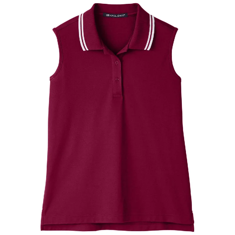 Casual Apparel For Women Devon & Jones Women's Burgundy/White CrownLux Performance Plaited Tipped Sleeveless Polo