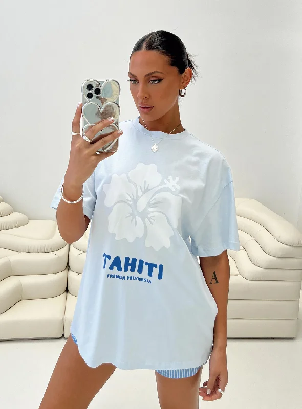 High Street Women's Fashion for Trendy Shoppers Tahiti Island Oversized Tee Blue