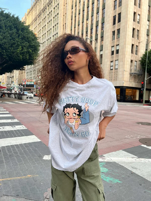 Preppy Style Betty Boop Jean Oversized Tee Grey