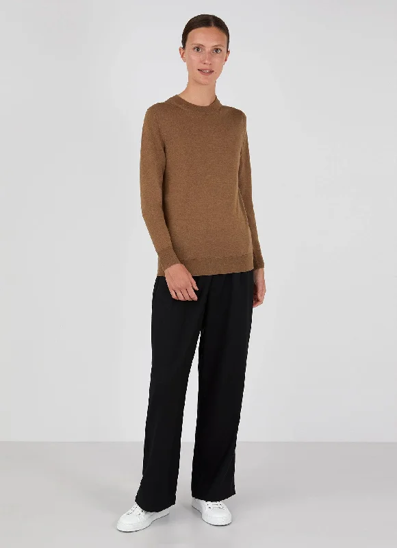 Women's Date Night Outfit Women's Merino Silk Crew Neck jumper in Dark Tan