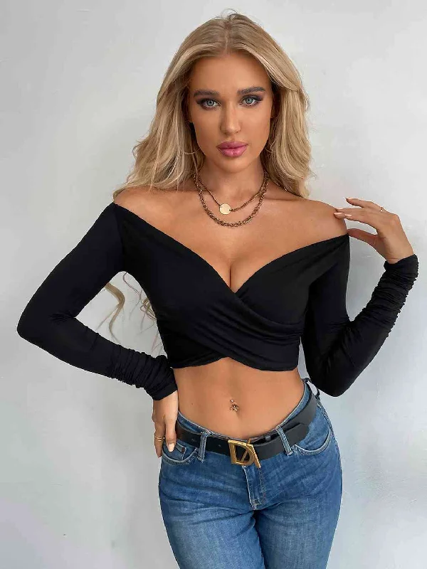 Trendy Boutiques Online Cosybreezee - Crisscross Arm Long Top - Crop Style