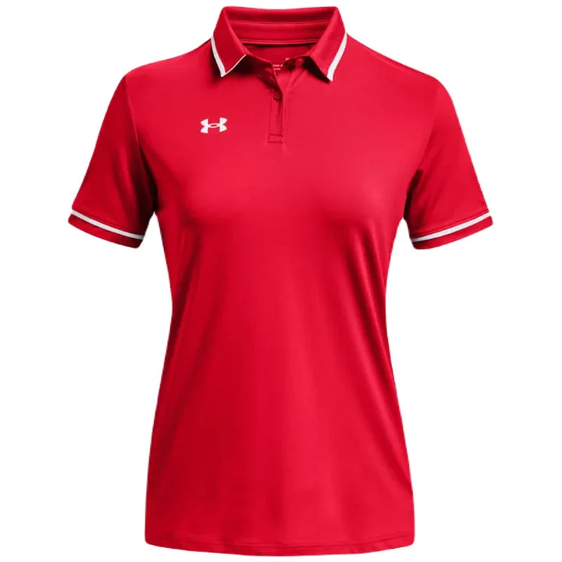 Workwear Fashion for Women Under Armour Women's Red/White Team Tipped Polo