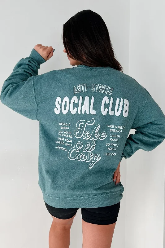 Modern Women's Apparel "Anti-Stress Social Club" Oversized Graphic Sweatshirt (Dark Forest)