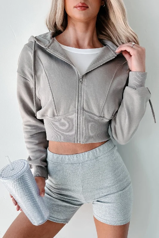 High-End Women's Apparel Rawlin Crop Zipper Hoodie (Ash)