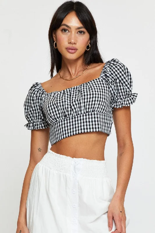 Trendy Women's Wear Check Crop Top Short Sleeve