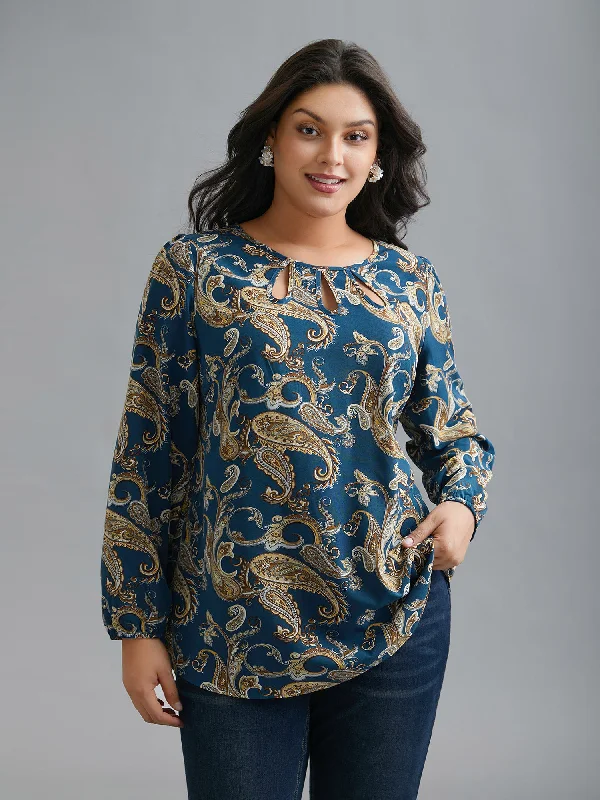 Women's Timeless Attire Round Neck Paisley Cut Out Blouse