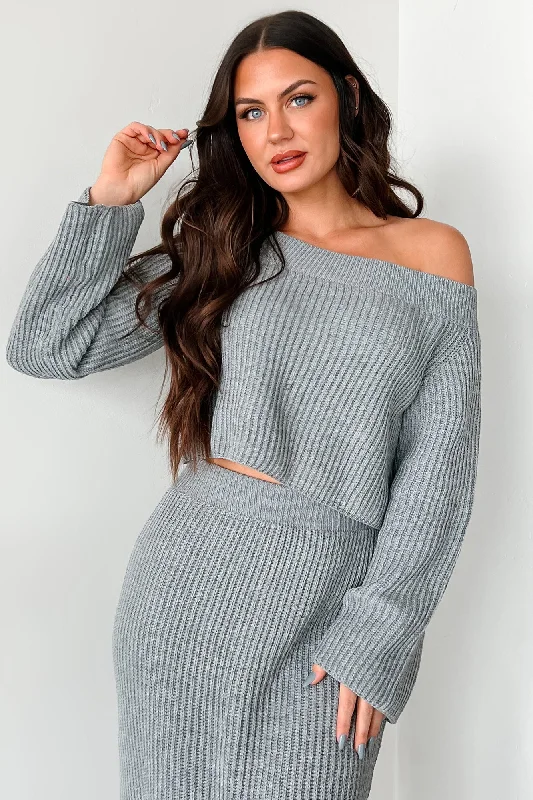 Summer Sale Something To Remember Off The Shoulder Sweater (Heather Grey)