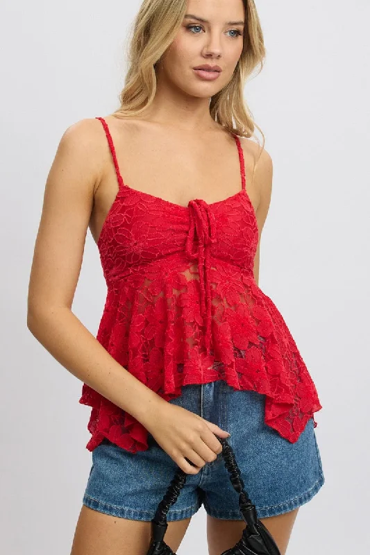 Timeless Women's Outfit Red Singlet Top Lace