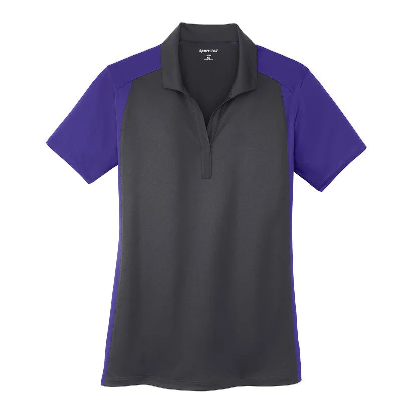 Fashion Women's Clothing Sport-Tek Women's Iron Grey/Purple Colorblock Micropique Sport-Wick Polo