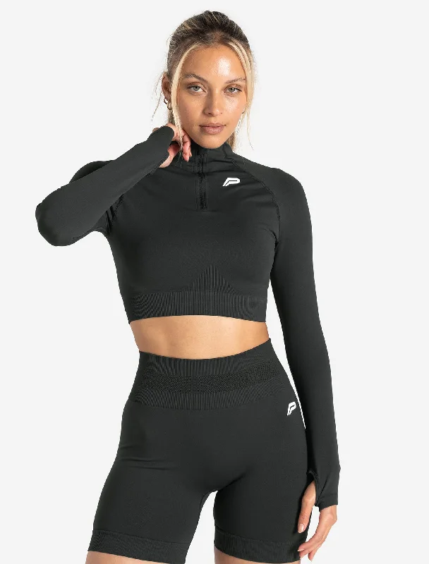 Women Apparel Scrunch Seamless Crop 1/2 Zip - Woodland Grey