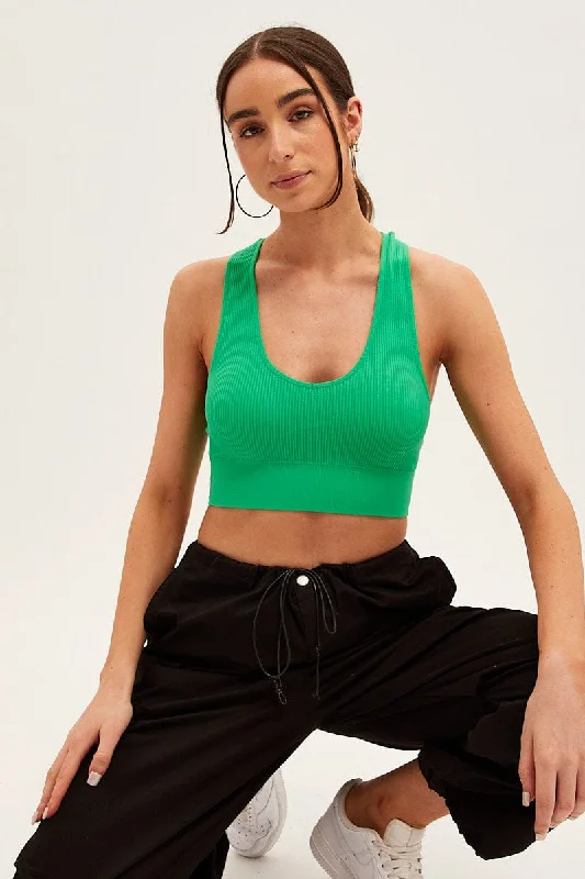 Comfortable Casual Women's Clothing Green Seamless Crop Top Bralette