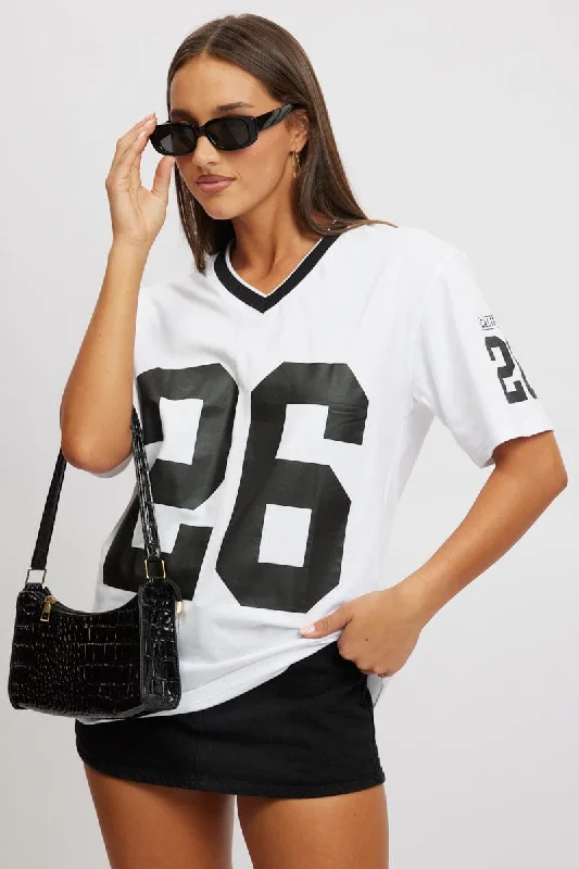 Casual Fashion Trends for Women White Graphic Tee V Neck Short Sleeve