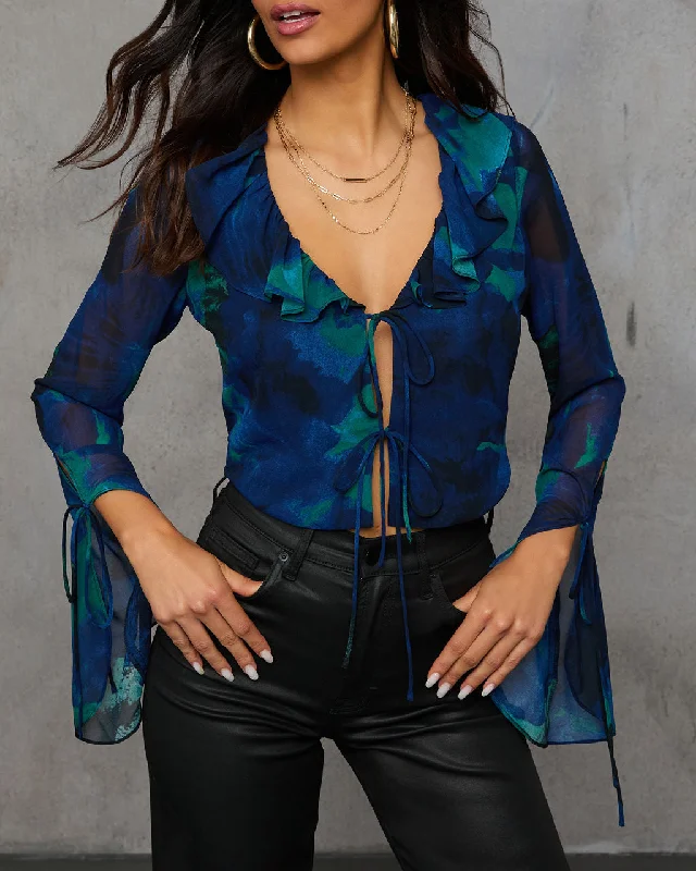 Affordable Women's Clothes Hit The Town Front Tie Ruffle Top