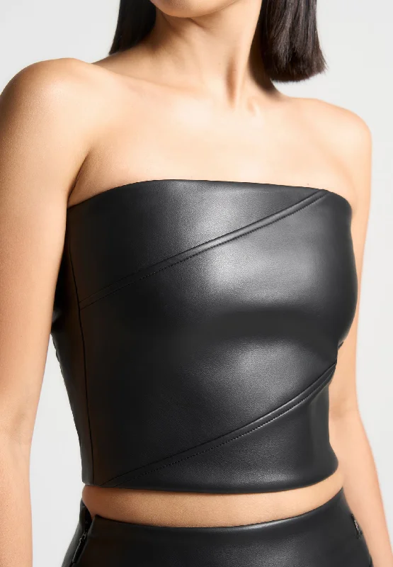 Sale For Women Bandeau Leather Corset Top - Black