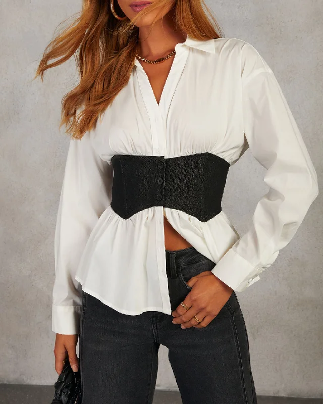 Women's Elegant Evening Outfit Gabby Button Down Wrap Bodice Top