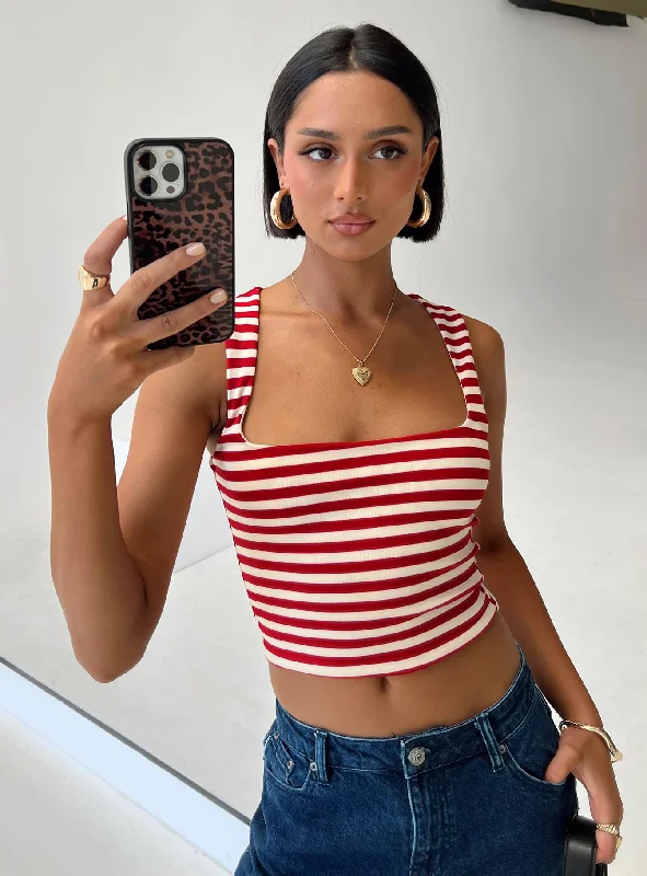 Trendy Fashion For Women Back In Time Top Red Stripe