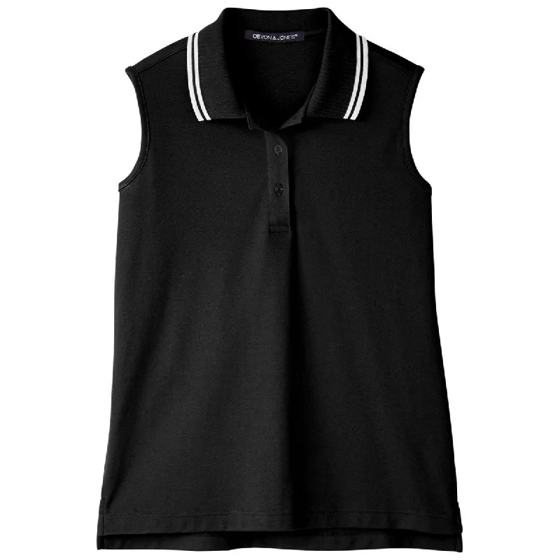 Flash Discount Devon & Jones Women's Black/White CrownLux Performance Plaited Tipped Sleeveless Polo