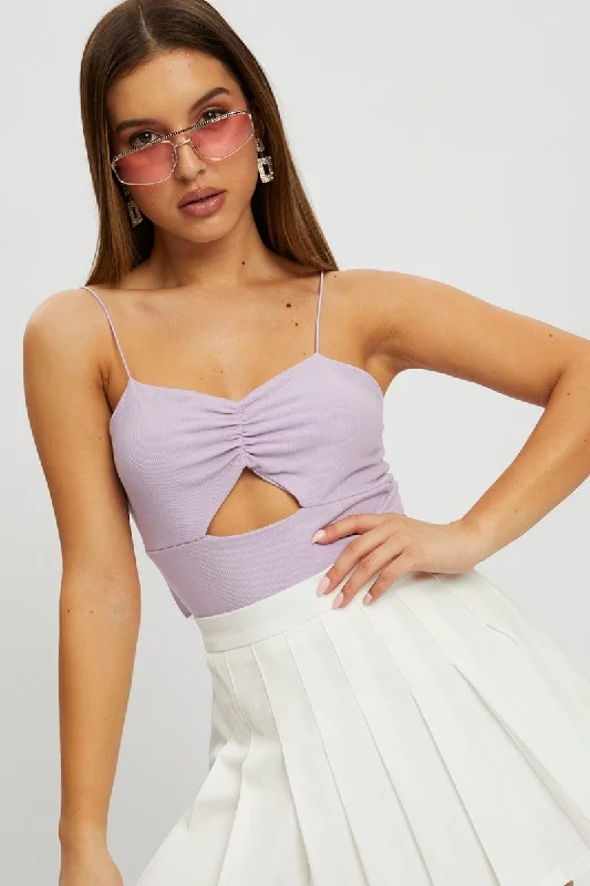 Women's Trendy Apparel Purple Bungee Strap Cut Out Rib Crop Top