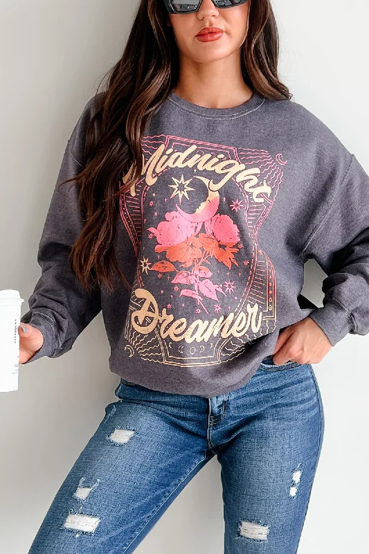 Women's Trendy Attire "Midnight Dreamer" Oversized Graphic Sweatshirt (Dark Grey)