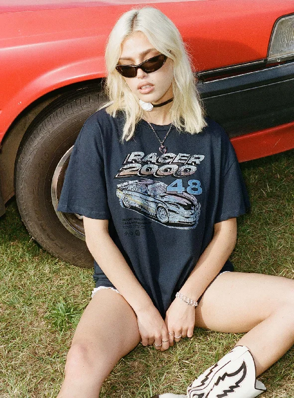 High End Fashion Racer 2000s Oversized Tee Slate