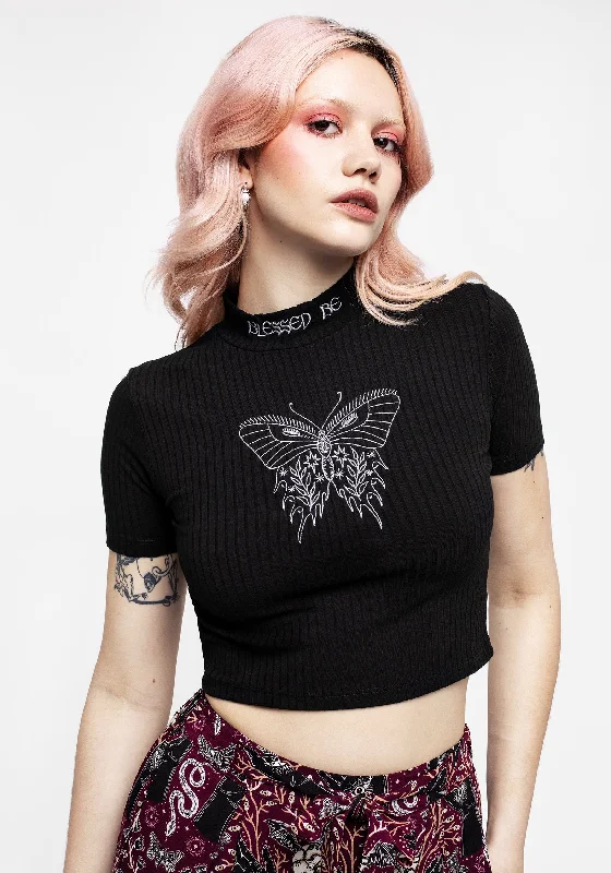 Women's Holiday Apparel Dolore Rib Embroidered Crop Top