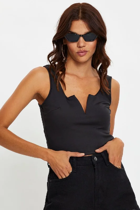 Women's Plus-Size Apparel Black Deep V Crop Top