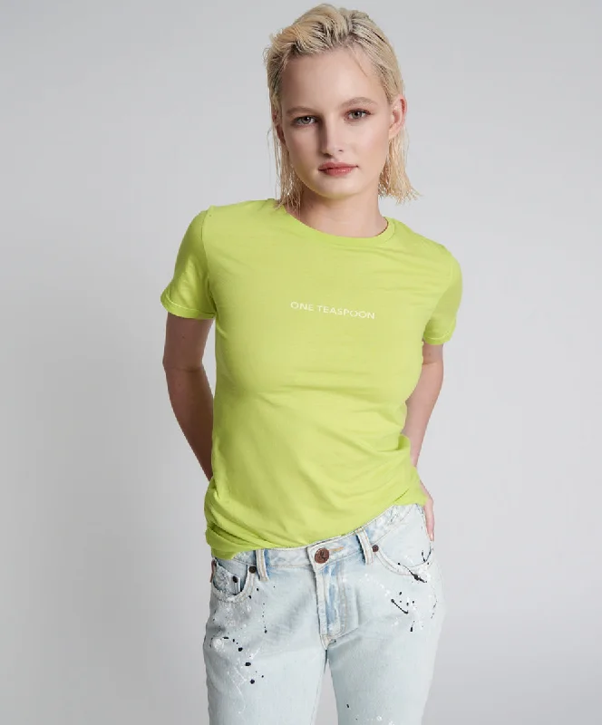 Women's Stylish Vacation Attire One Teaspoon Organic Fitted Logo Tee Yellow - Chartreuse