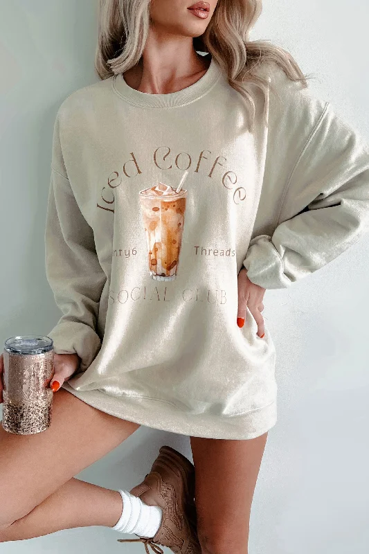 Women's Transitional Apparel I'll Take An Ice Coffee Graphic Sweatshirt (Sand)