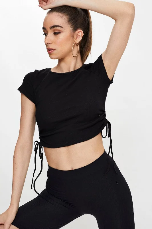 Free Spirited Fashion Black Drawstring T Shirt