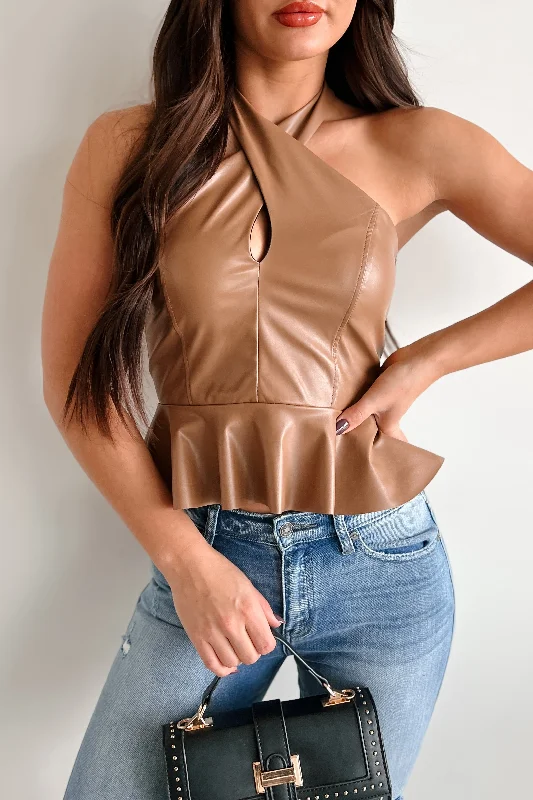 Clothing Woman Dangerous Temptation Faux Leather Halter Top (Brown)