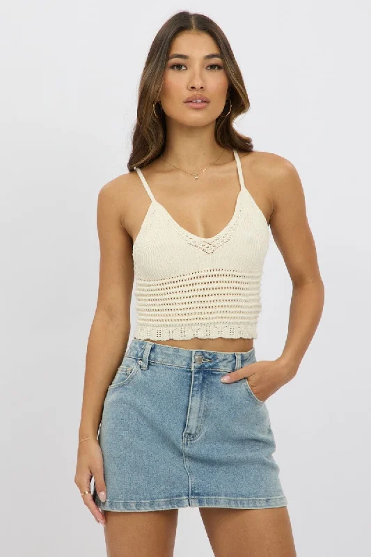 Modern Women's Apparel White Crochet Knit Top