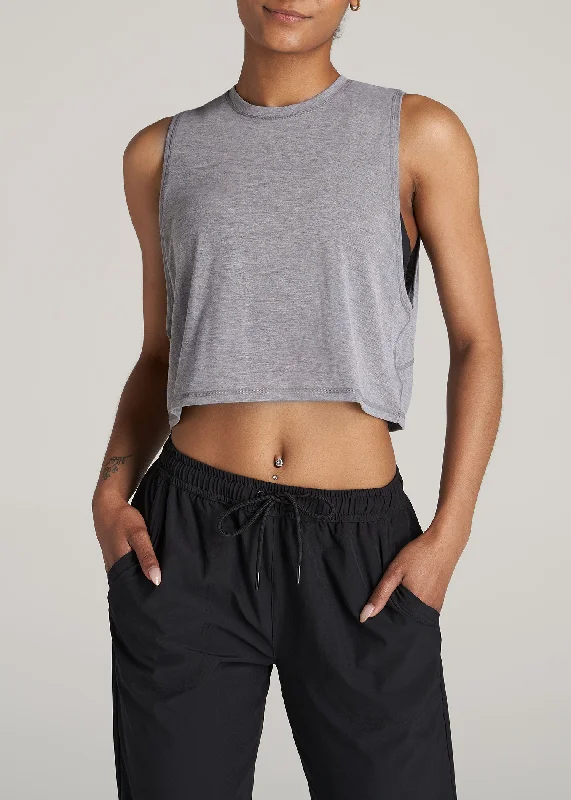 Stylish Dresses for Women Athletic Cropped Muscle Tank Top for Tall Women in Grey Mix