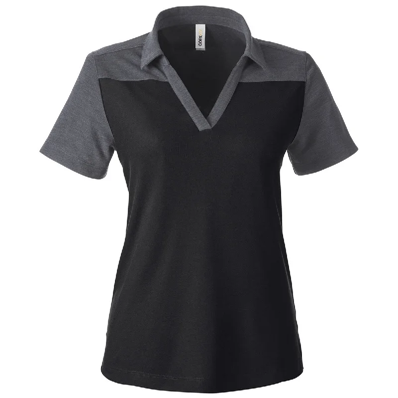 Women's Clothing for Every Occasion Core 365 Women's Black/Carbon Heather Fusion ChromaSoft Colorblock Polo