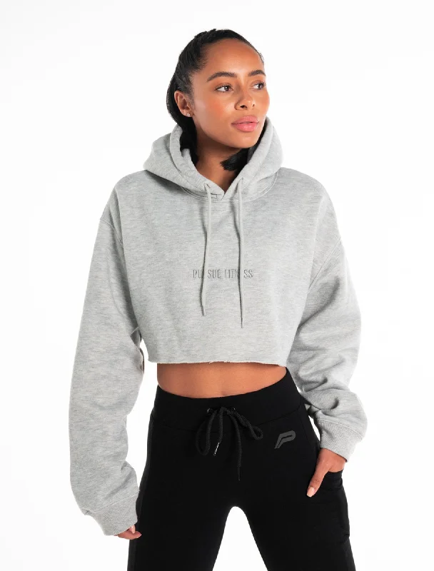 Sale Clearance Oversized Crop Hoodie - Marl Grey