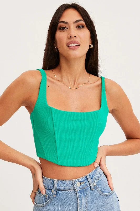 Women's Holiday Attire Green Bustier Crop Top